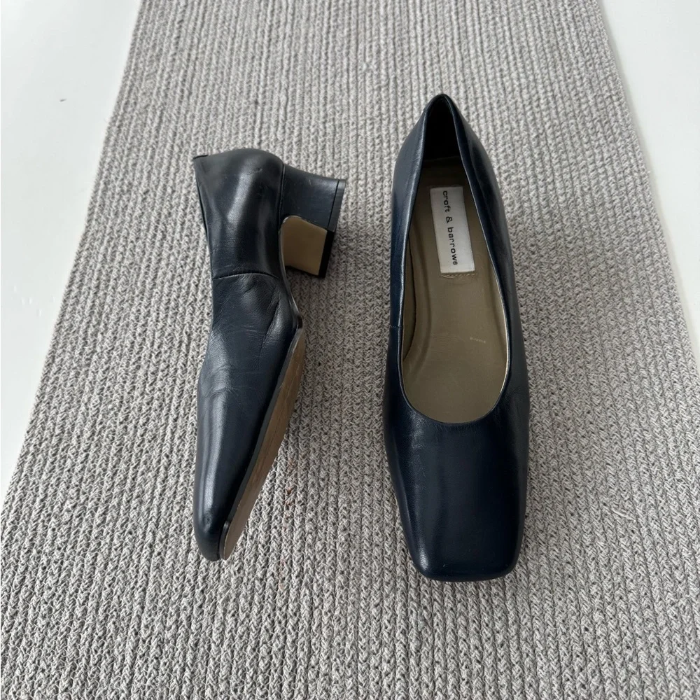 Vintage navy leather square-toe heels - Picture 4 of 12